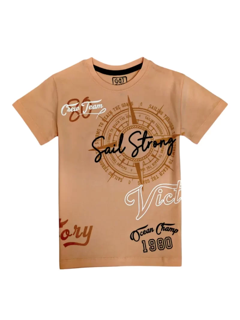 Gini And Jony Boys Peach Graphic Print Cotton T-Shirt Half Sleeves