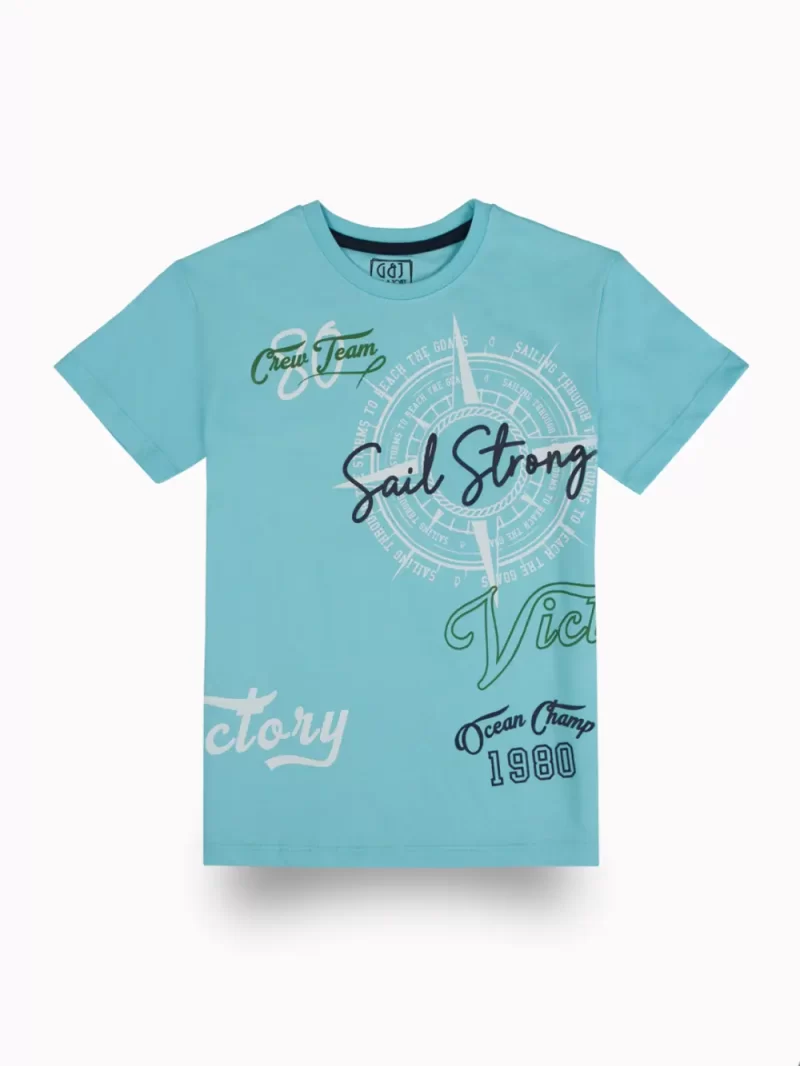 Gini And Jony Boys Blue Graphic Print Cotton T-Shirt Half Sleeves