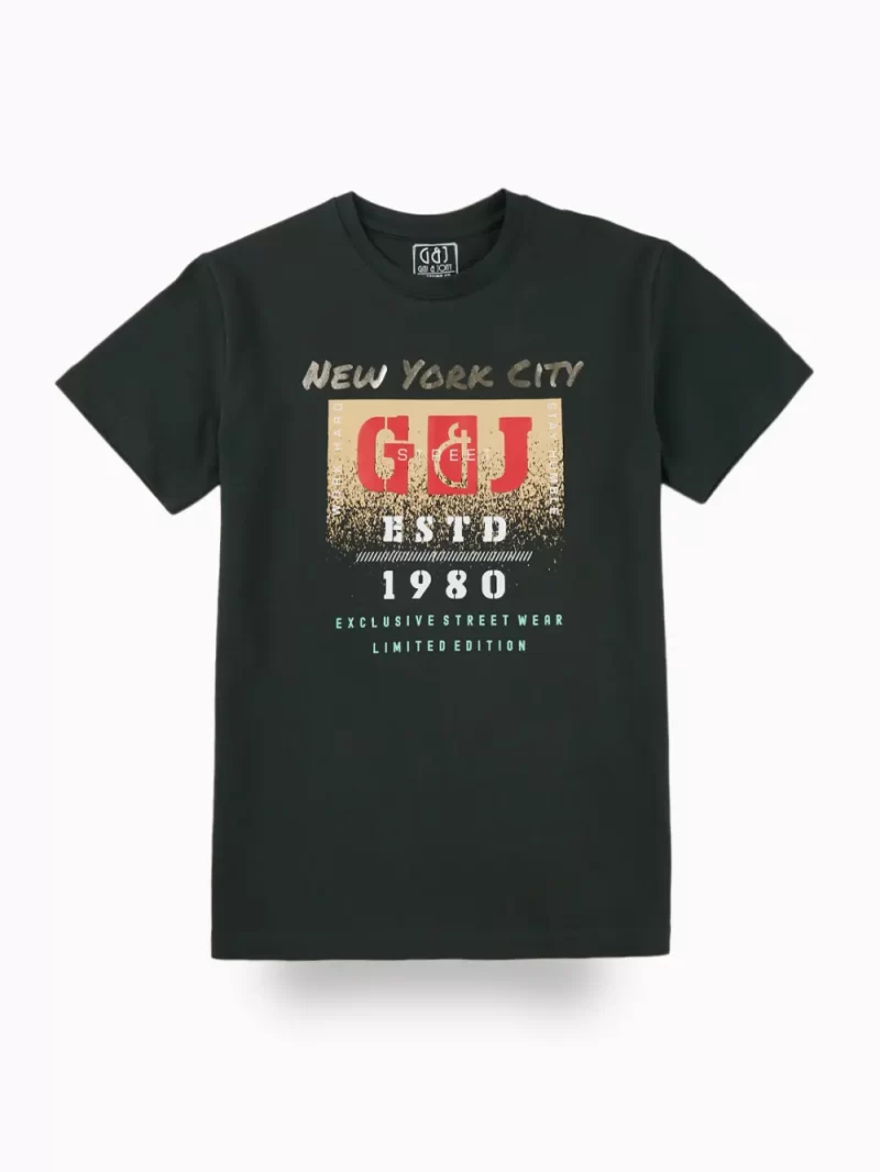 Gini And Jony Boys Green Graphic Print Cotton T-Shirt Half Sleeves