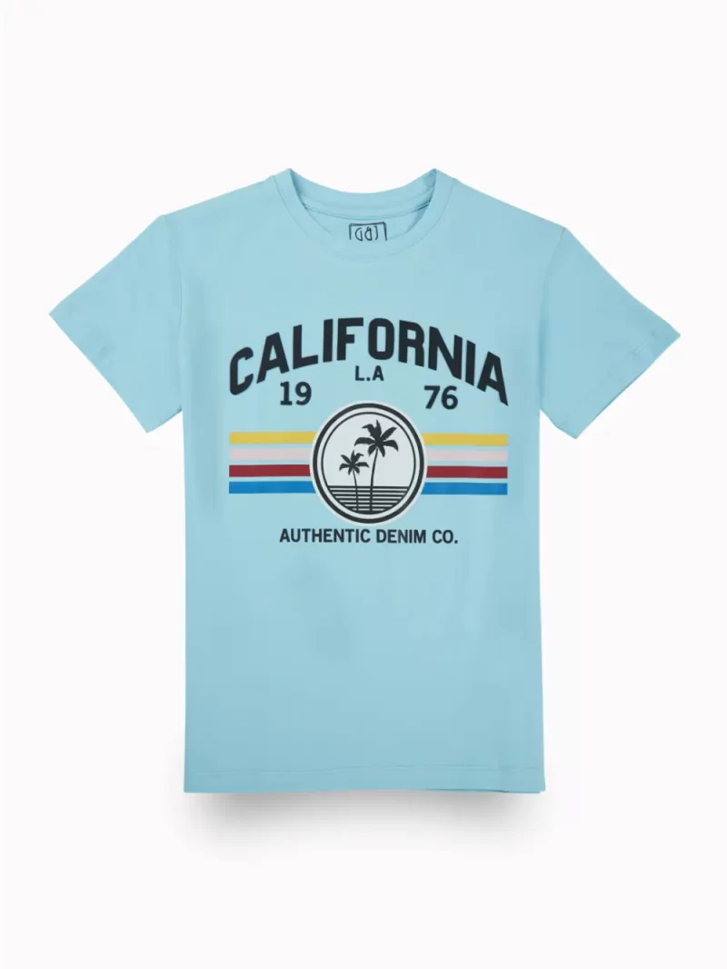 Gini And Jony Boys Light Blue Graphic Print Cotton T-Shirt Half Sleeves
