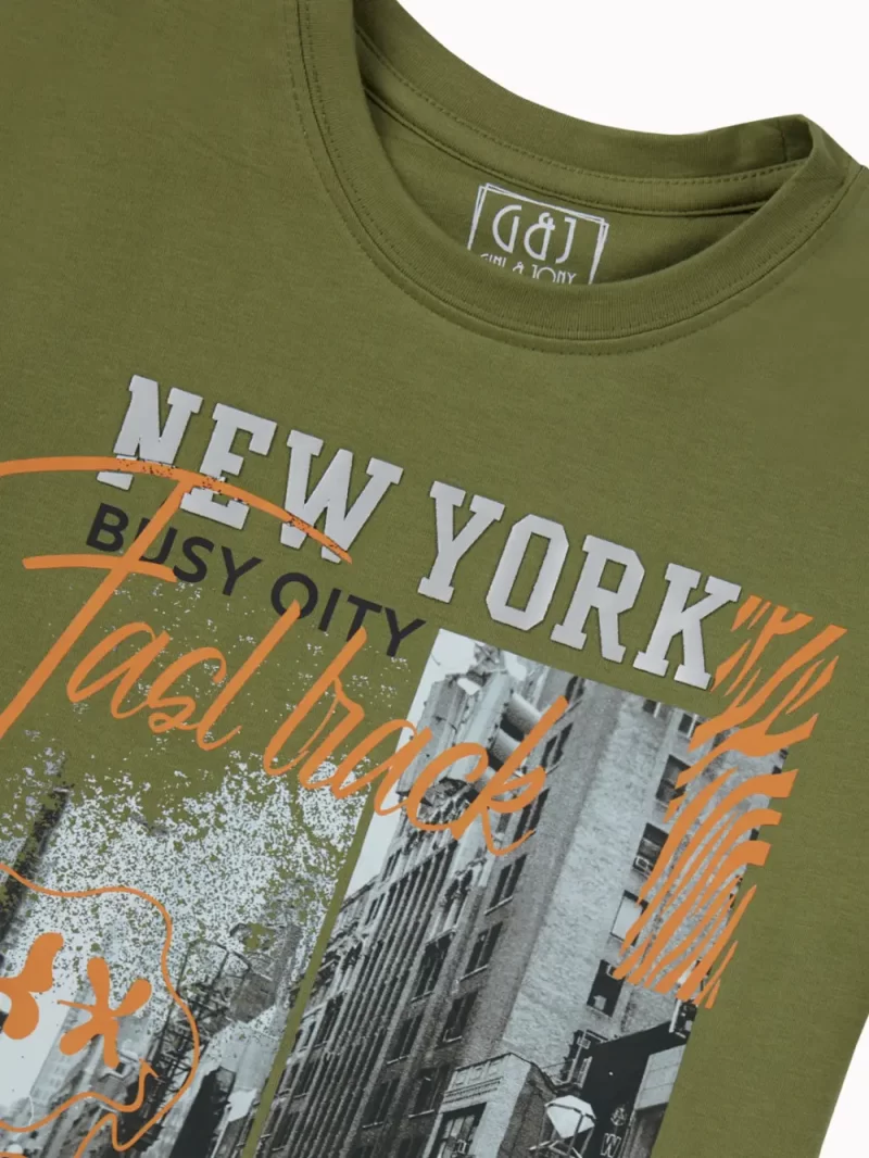 Gini And Jony Boys Olive Graphic Print Cotton T-Shirt Half Sleeves