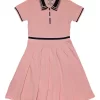 Gini And Jony Girls Pink Color Block Cotton Dress Half Sleeves