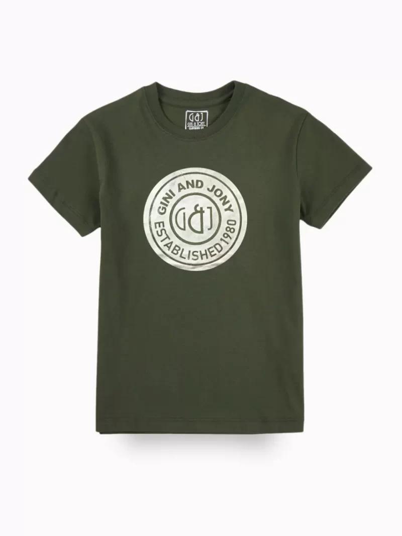 Gini And Jony Boys Green Typographic Print Cotton T-Shirt Half Sleeves