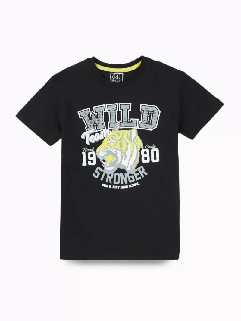 Gini And Jony Boys Black Graphic Print Cotton T-Shirt Half Sleeves