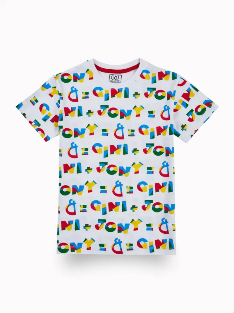 Gini And Jony Boys White Typographic Print Cotton T-Shirt Half Sleeves