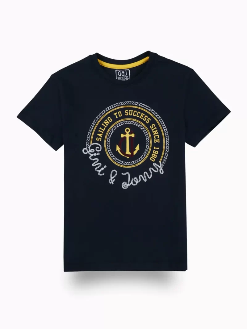 Gini And Jony Boys Navy Blue Graphic Print Cotton T-Shirt Half Sleeves
