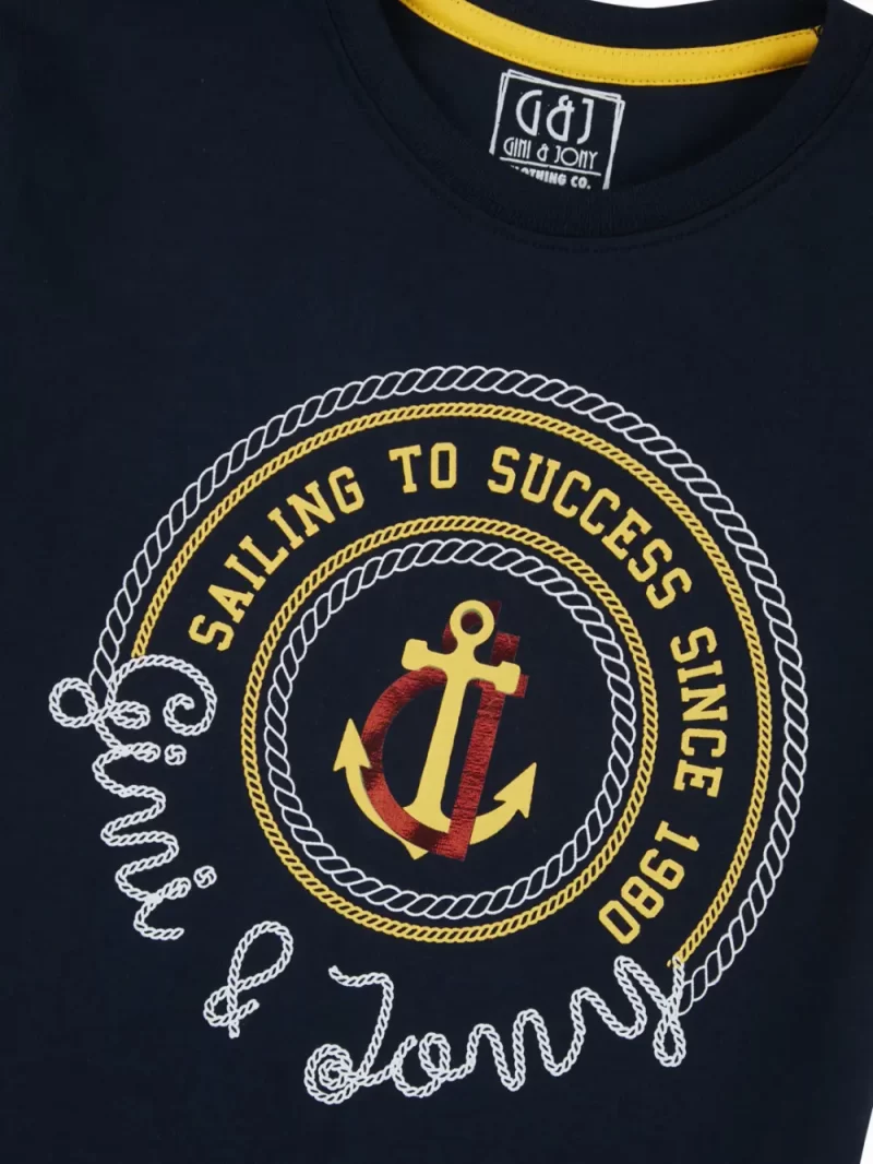 Gini And Jony Boys Navy Blue Graphic Print Cotton T-Shirt Half Sleeves