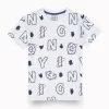 Gini And Jony Boys White Alphabetical Print Cotton T-Shirt Half Sleeves