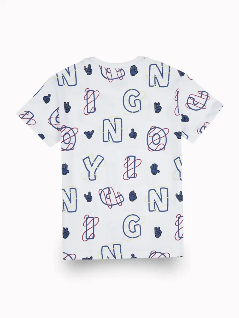 Gini And Jony Boys White Alphabetical Print Cotton T-Shirt Half Sleeves