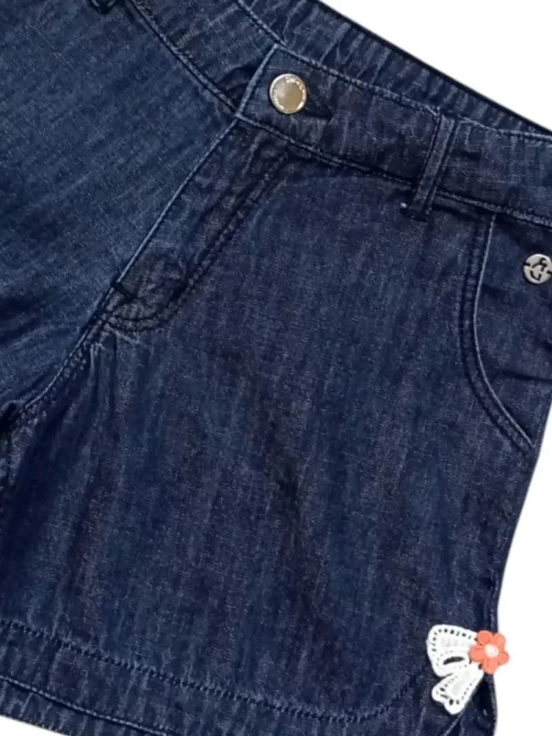 Gini And Jony Girls Navy Applique Denim Shorts Fixd Waist