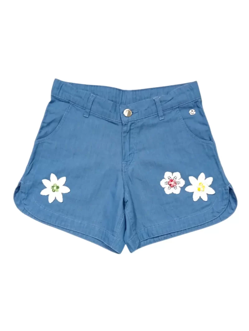 Gini And Jony Girls Blue Applique Denim Shorts Fixd Waist