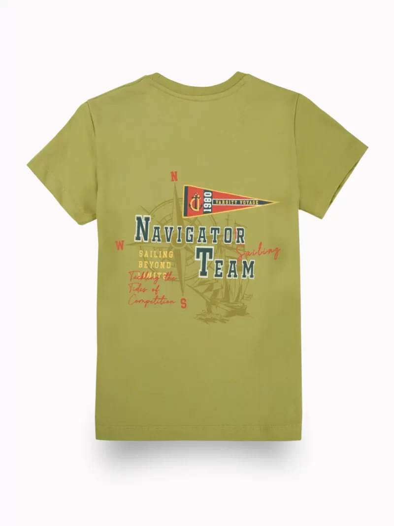 Gini And Jony Boys Olive Graphic Print Cotton T-Shirt Half Sleeves