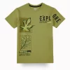 Gini And Jony Boys Light Green Graphic Print Cotton T-Shirt Half Sleeves