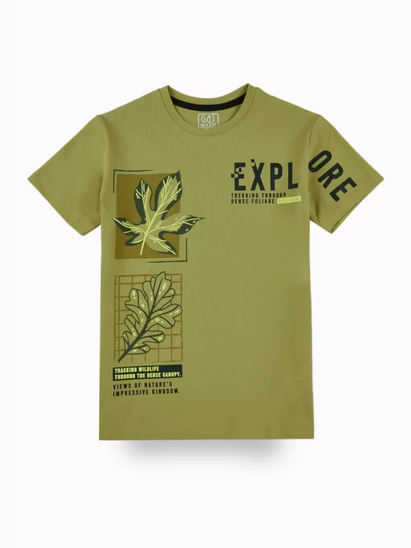 Gini And Jony Boys Light Green Graphic Print Cotton T-Shirt Half Sleeves