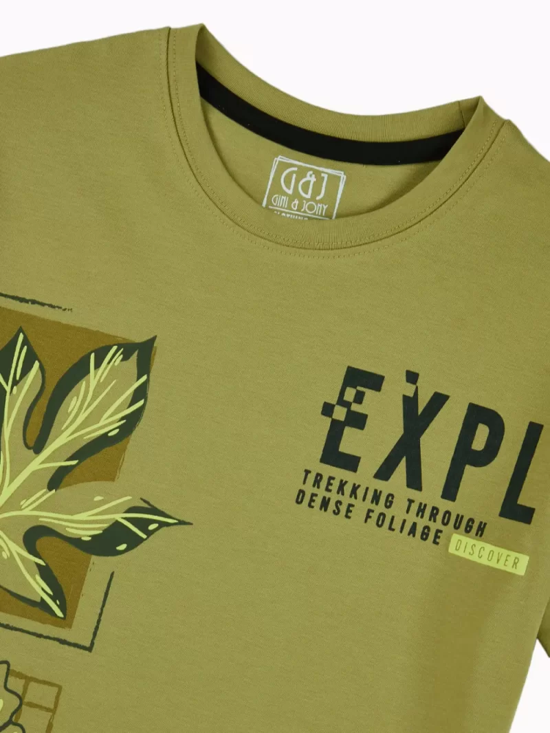 Gini And Jony Boys Light Green Graphic Print Cotton T-Shirt Half Sleeves
