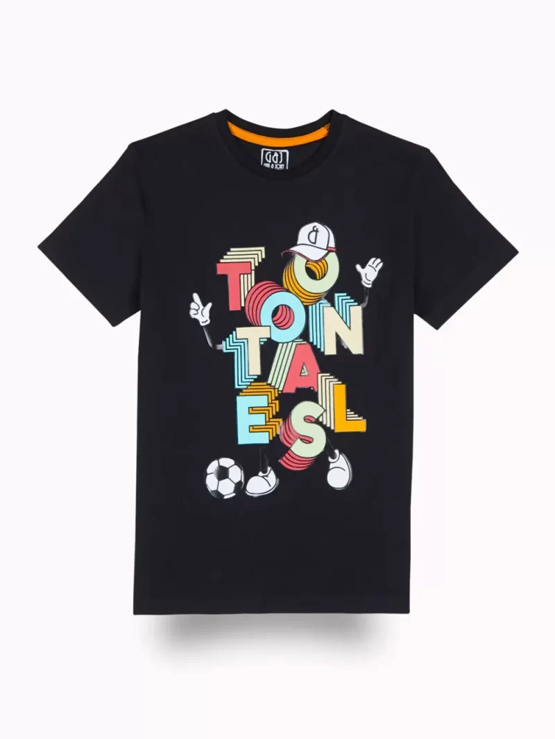 Gini And Jony Boys Black Typographic Print Cotton T-Shirt Half Sleeves