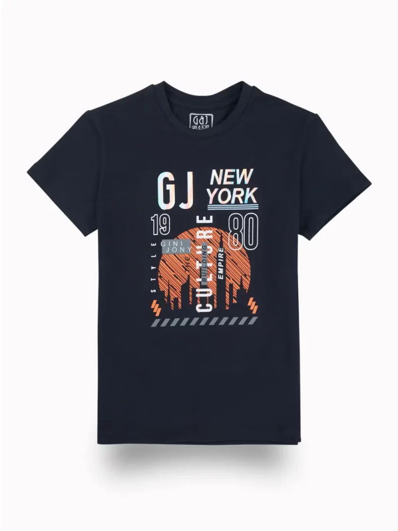 Gini And Jony Boys Navy Blue Graphic Print Cotton T-Shirt Half Sleeves