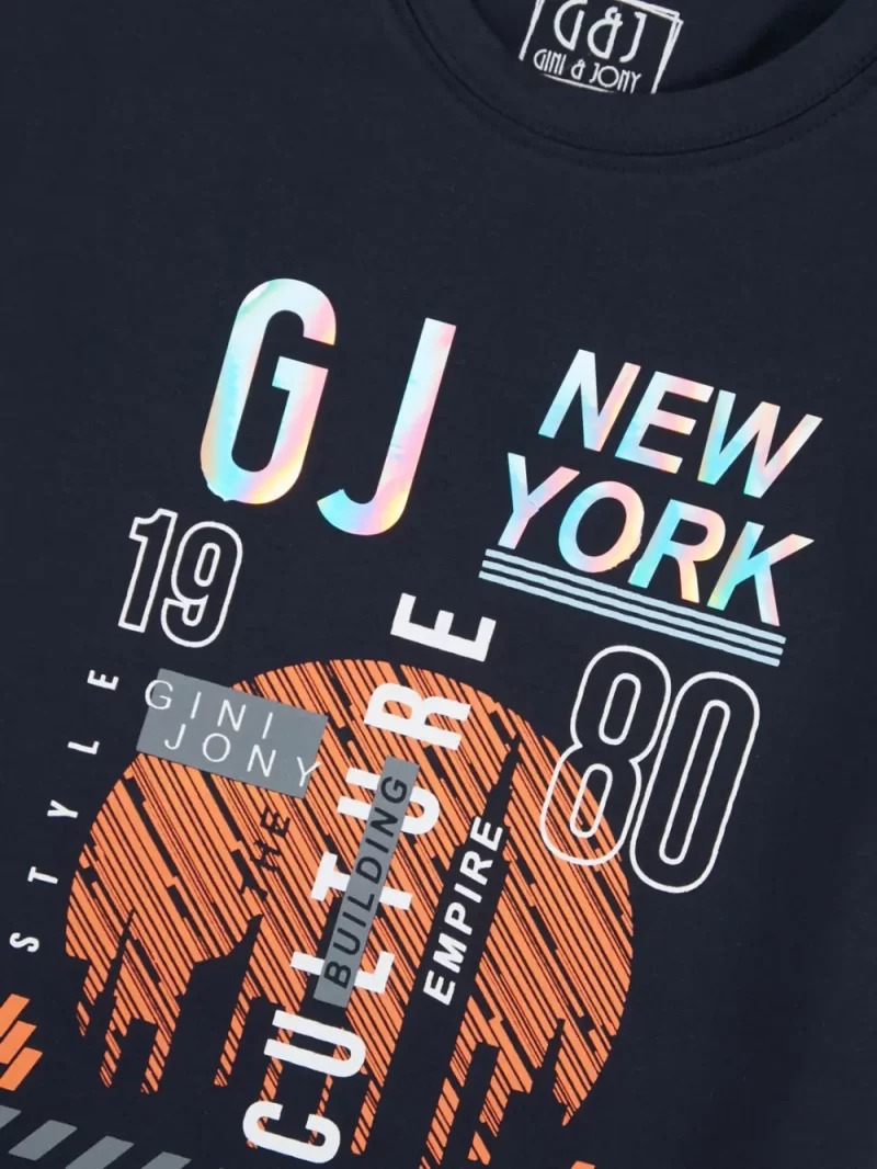Gini And Jony Boys Navy Blue Graphic Print Cotton T-Shirt Half Sleeves