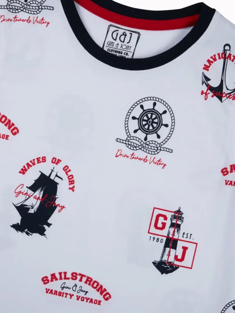 Gini And Jony Boys White Conversational Print Cotton Sando Sleeveless