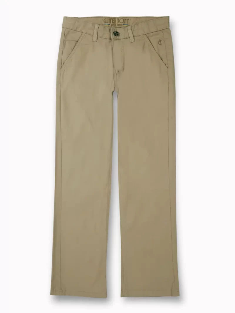 Gini And Jony Boys Khaki Solid Cotton Trouser Fixed Waist