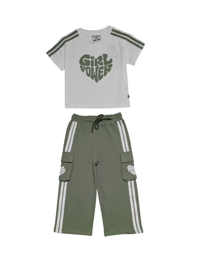 Gini And Jony Girls Olive Color Block Cotton Co Ordinate 9-10 Years