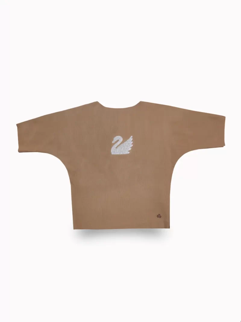 Gini And Jony Girls Brown Embellished Cotton Knits Top Half Sleeves 9-10 Years