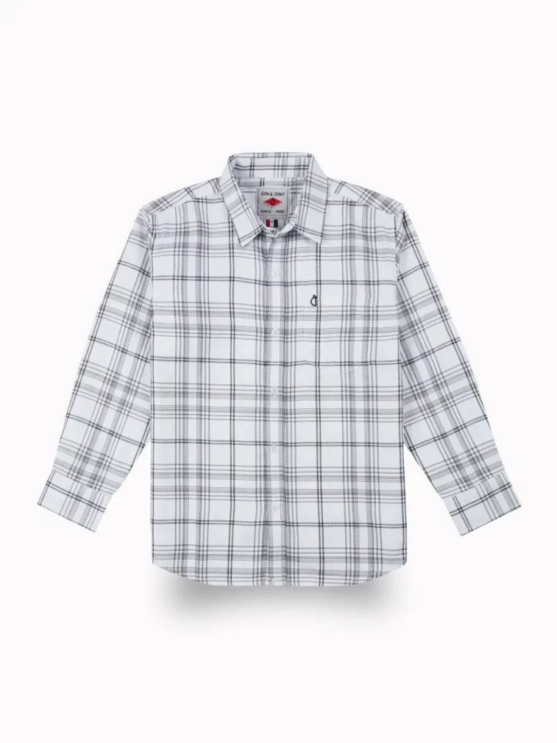 Gini And Jony Boys White Checks Cotton Shirt Full Sleeves