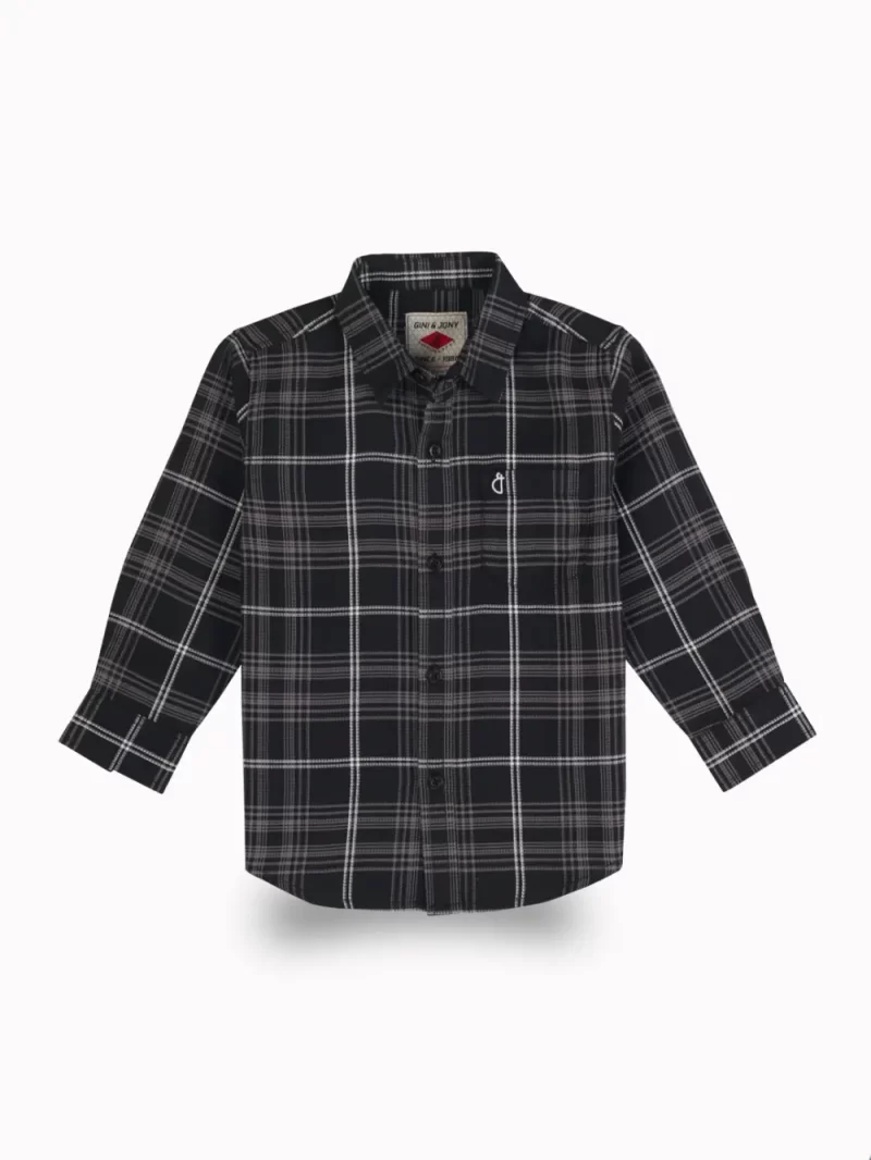 Gini And Jony Boys Black Checks Cotton Shirt Full Sleeves