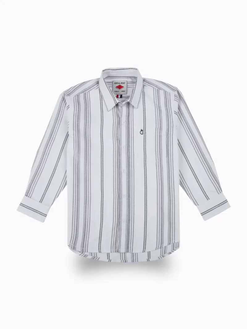 Gini And Jony Boys White Stripes Cotton Shirt Full Sleeves