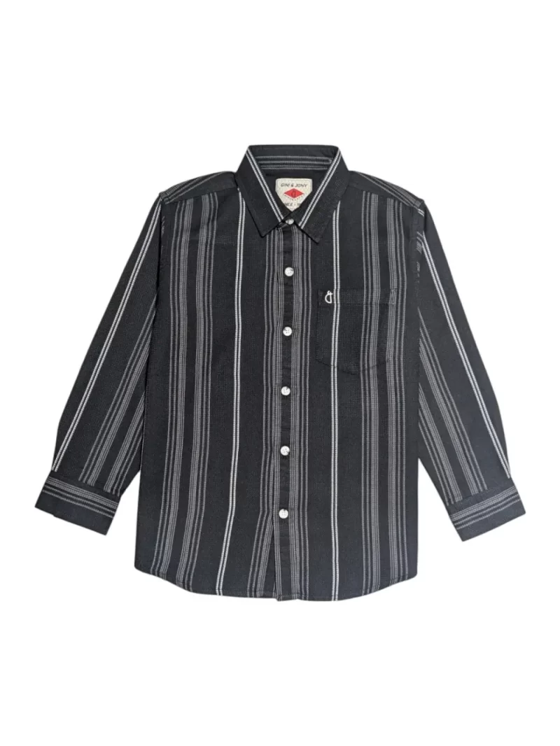 Gini And Jony Boys Black Stripes Cotton Shirt Full Sleeves