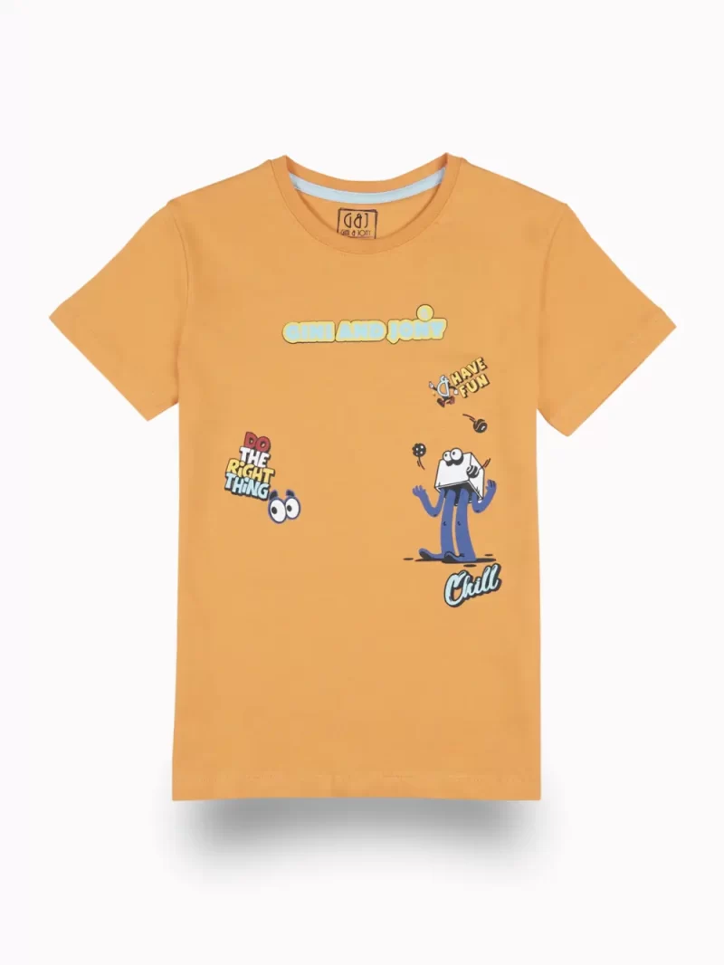 Gini And Jony Boys Orange Graphic Print Cotton T-Shirt Half Sleeves