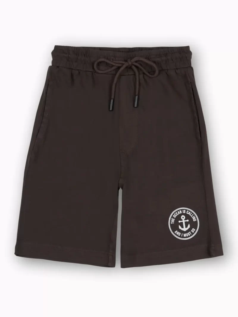Gini And Jony Boys Brown Typographic Print Cotton Bermuda Elasticated