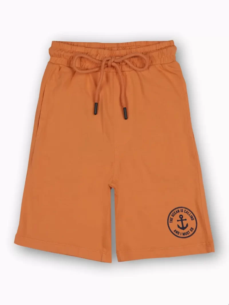 Gini And Jony Boys Orange Typographic Print Cotton Bermuda Elasticated