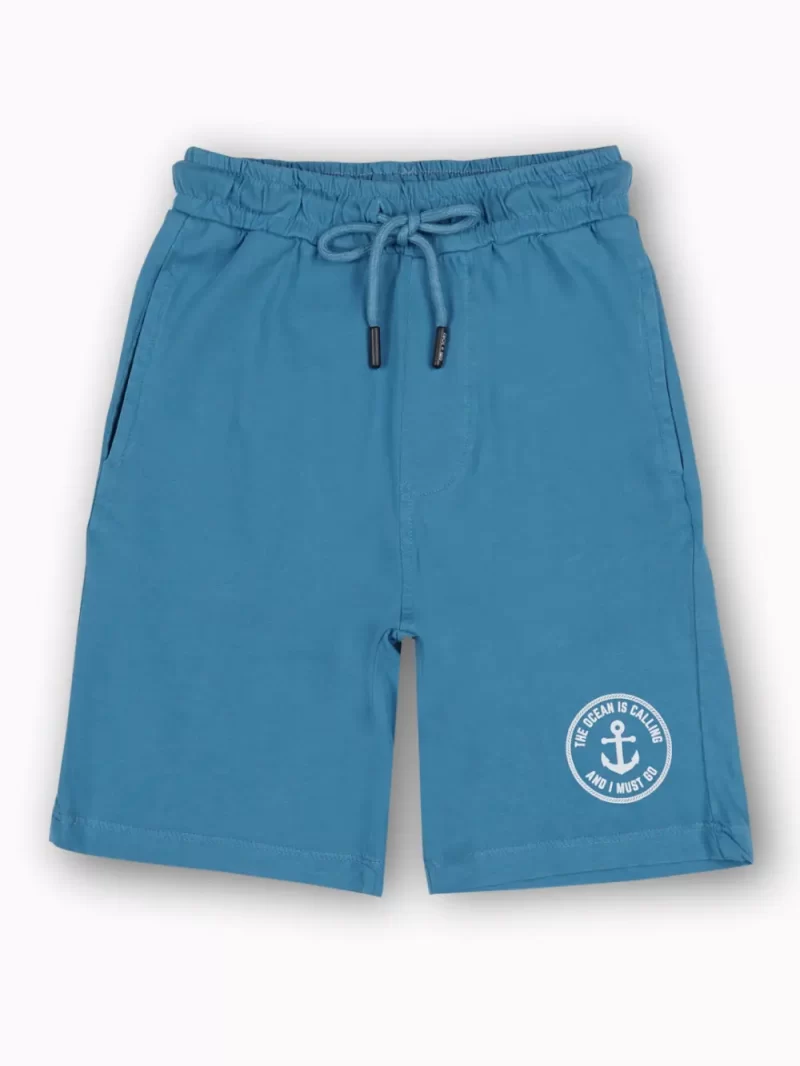 Gini And Jony Boys Blue Typographic Print Cotton Bermuda Elasticated