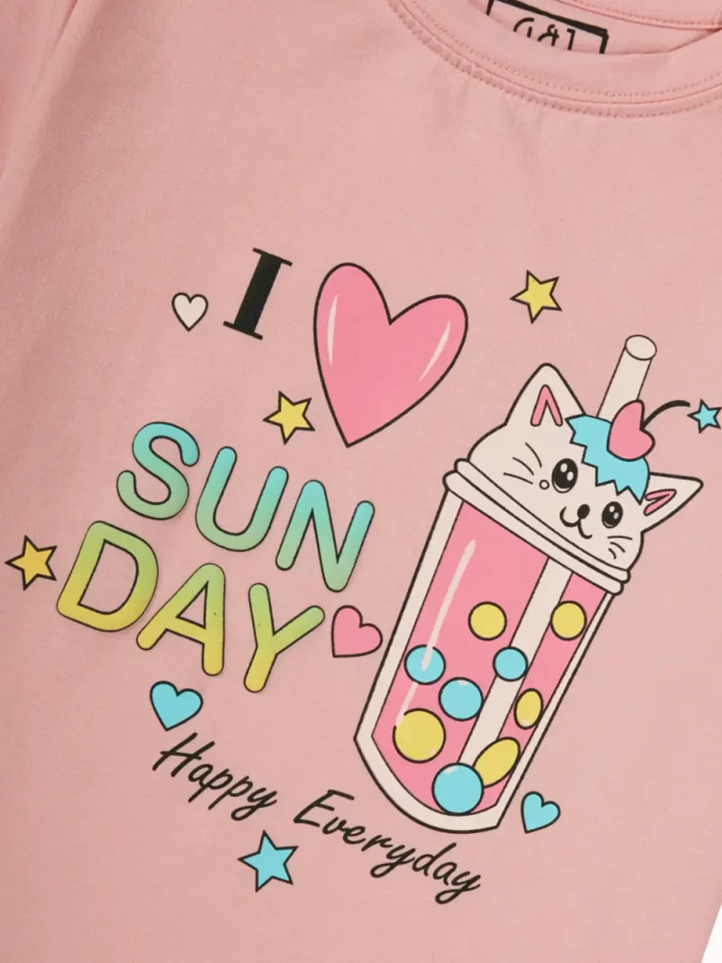 Gini And Jony Girls Light Pink Graphic Print Cotton Knits Top Half Sleeves 3-4 Years