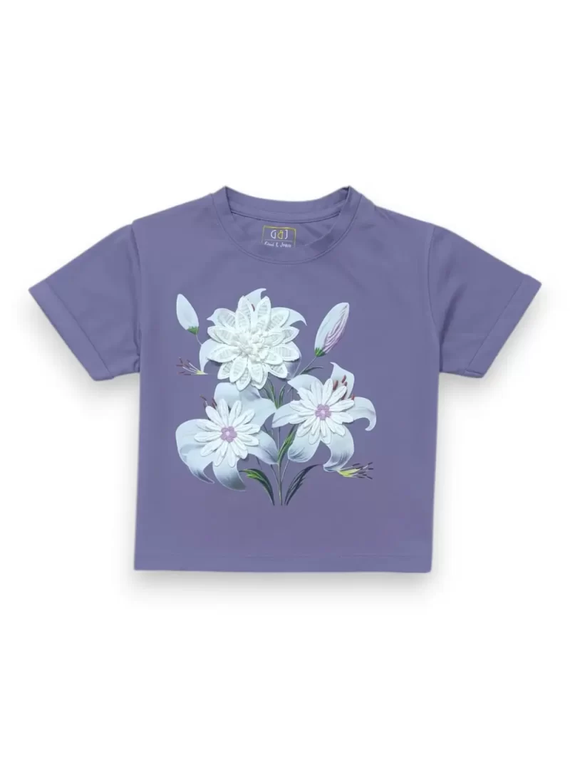 Gini And Jony Girls Mauve Applique Cotton Knits Top Half Sleeves 9-10 Years