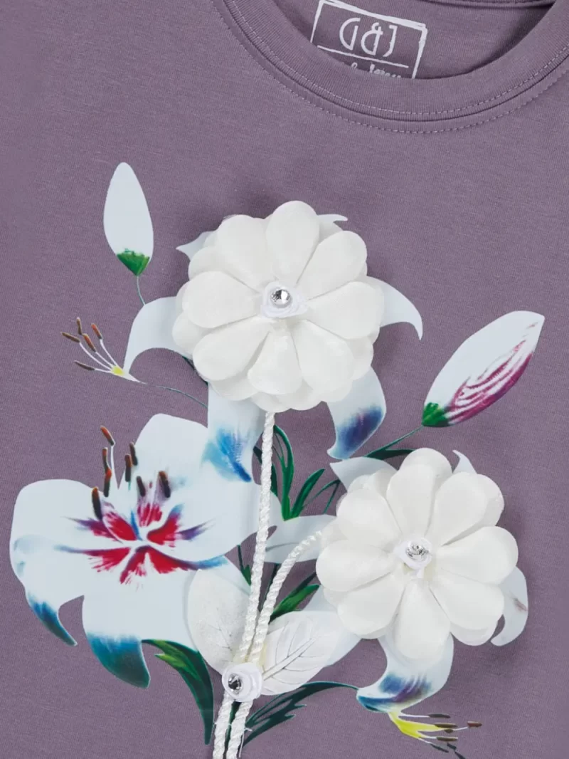 Gini And Jony Girls Mauve Applique Cotton Knits Top Half Sleeves 9-10 Years