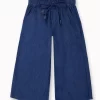 Gini And Jony Girls Dark Blue Solid Denim Culottes Elasticated