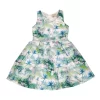 Gini And Jony Girls Green Tropical Print Cotton Dress Sleeveless