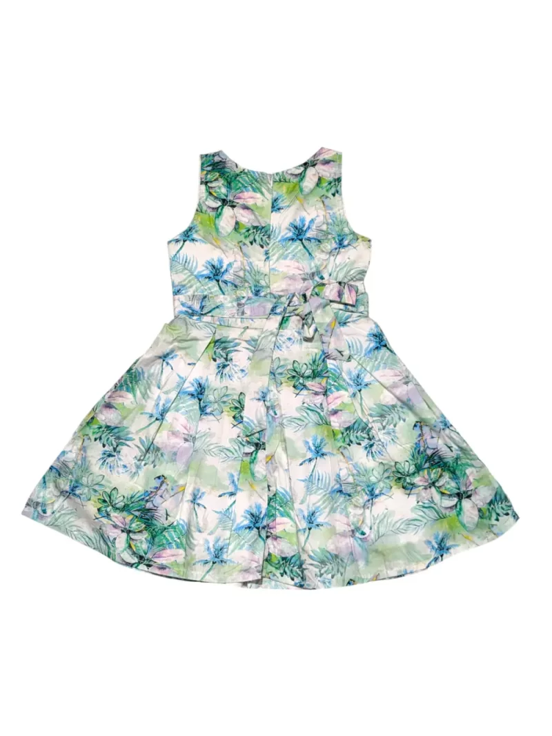 Gini And Jony Girls Green Tropical Print Cotton Dress Sleeveless