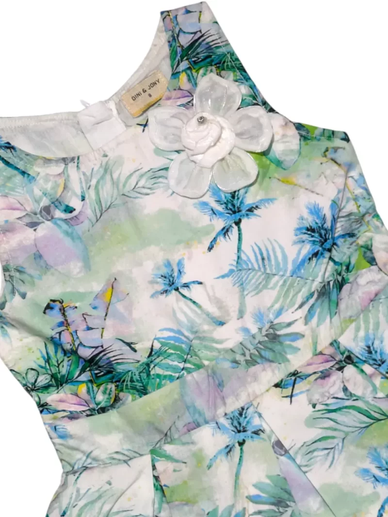 Gini And Jony Girls Green Tropical Print Cotton Dress Sleeveless