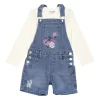 Gini And Jony Girls Blue Embroidery Denim Dungaree Half Sleeves
