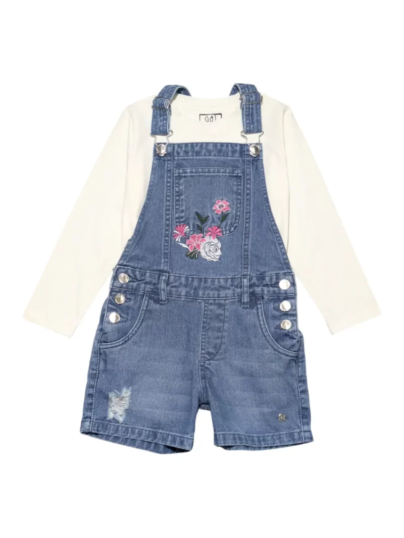 Gini And Jony Girls Blue Embroidery Denim Dungaree Half Sleeves