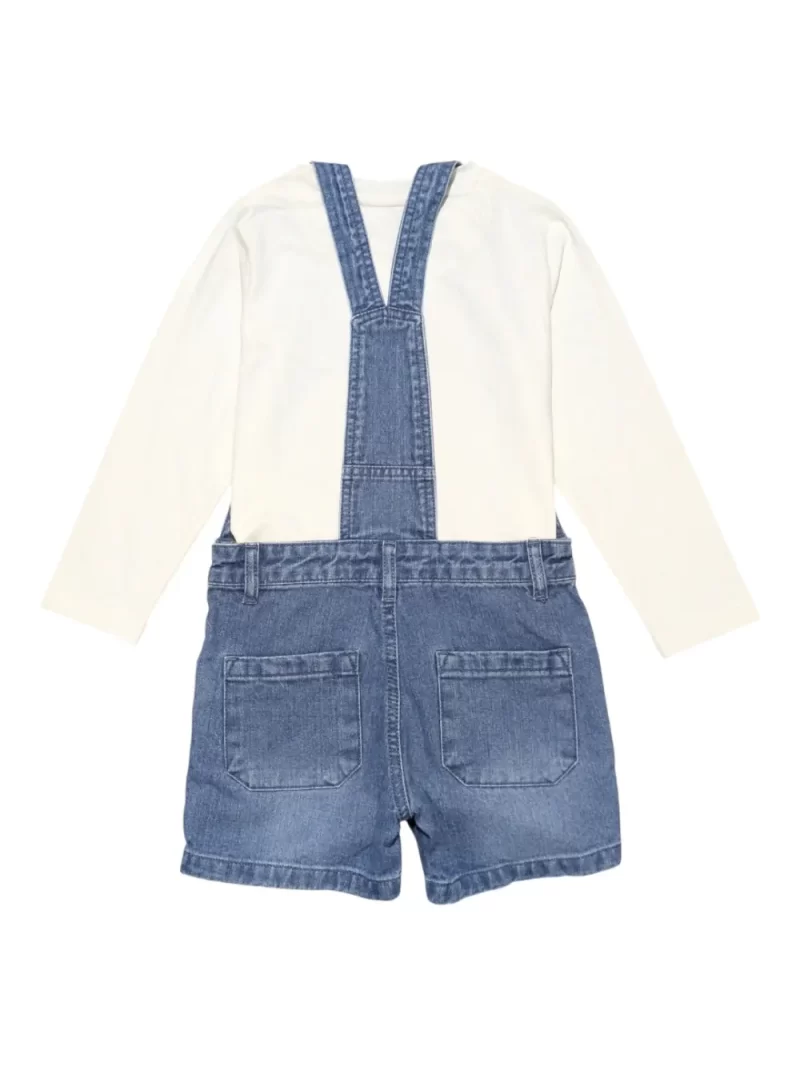 Gini And Jony Girls Blue Embroidery Denim Dungaree Half Sleeves