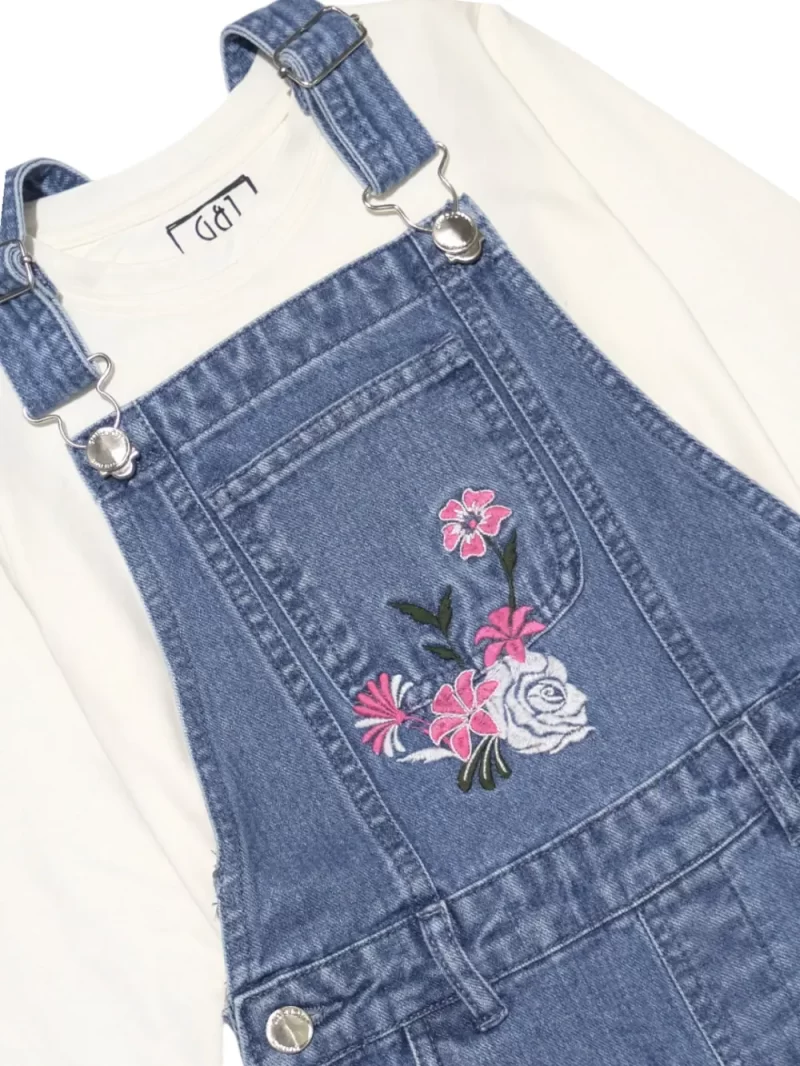 Gini And Jony Girls Blue Embroidery Denim Dungaree Half Sleeves