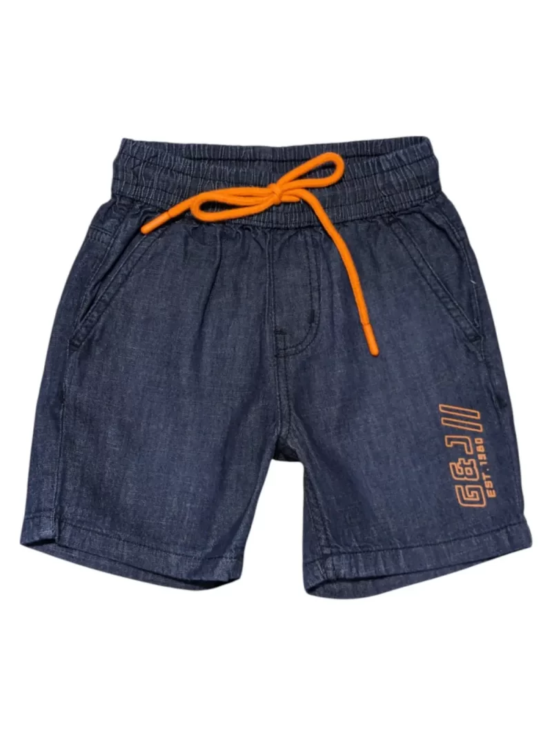 Gini And Jony Boys Dark Blue Typographic Print Denim Bermuda Elasticated