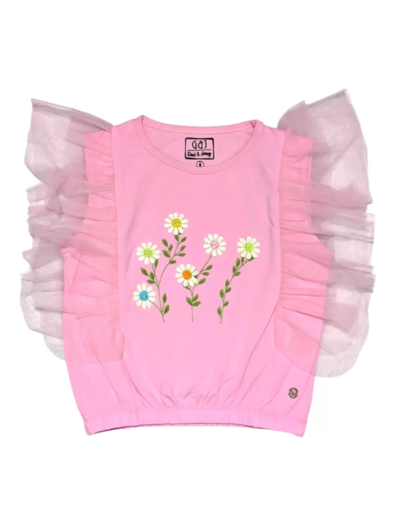 Gini And Jony Girls Pink Embroidery Cotton Knits Top Half Sleeves 9-10 Years