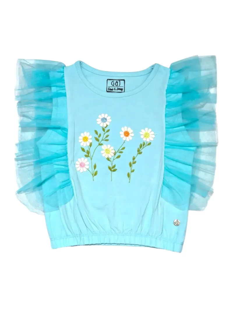 Gini And Jony Girls Blue Embroidery Cotton Knits Top Half Sleeves 9-10 Years
