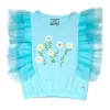 Gini And Jony Girls Blue Embroidery Cotton Knits Top Half Sleeves 9-10 Years