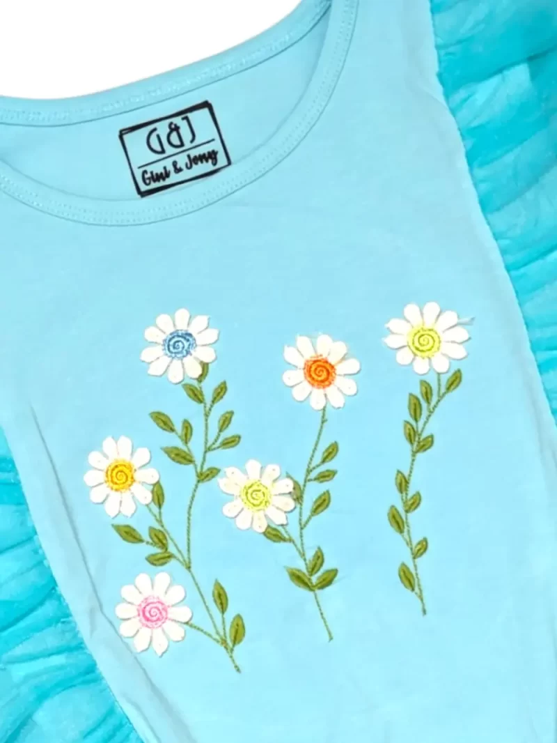 Gini And Jony Girls Blue Embroidery Cotton Knits Top Half Sleeves 9-10 Years